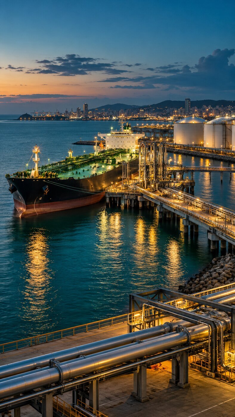 Petroleum tanker alongside a marine loading terminal